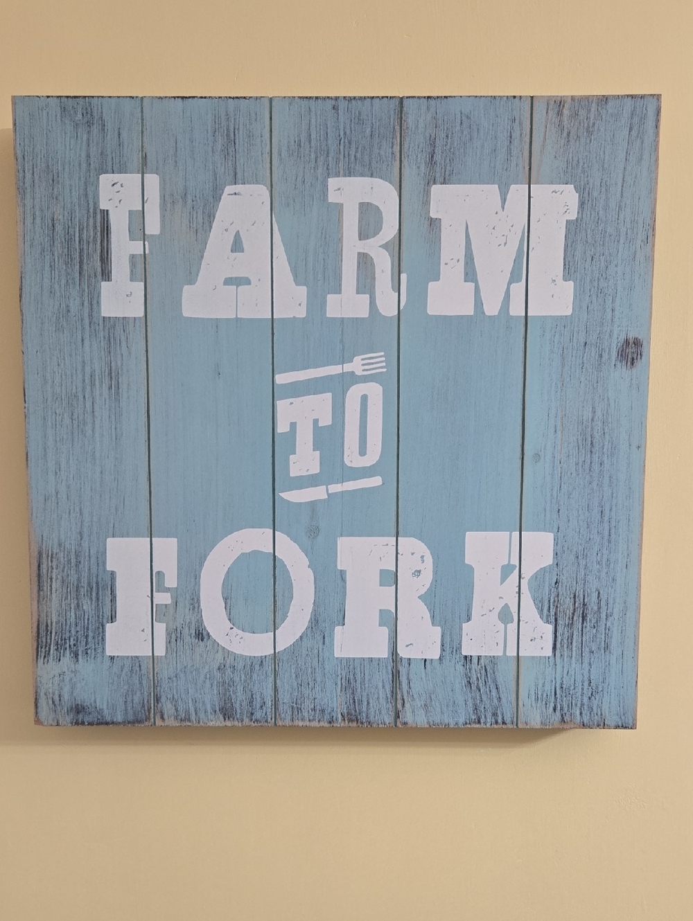 Blue "Farm to Fork" Wooden Wall Sign by